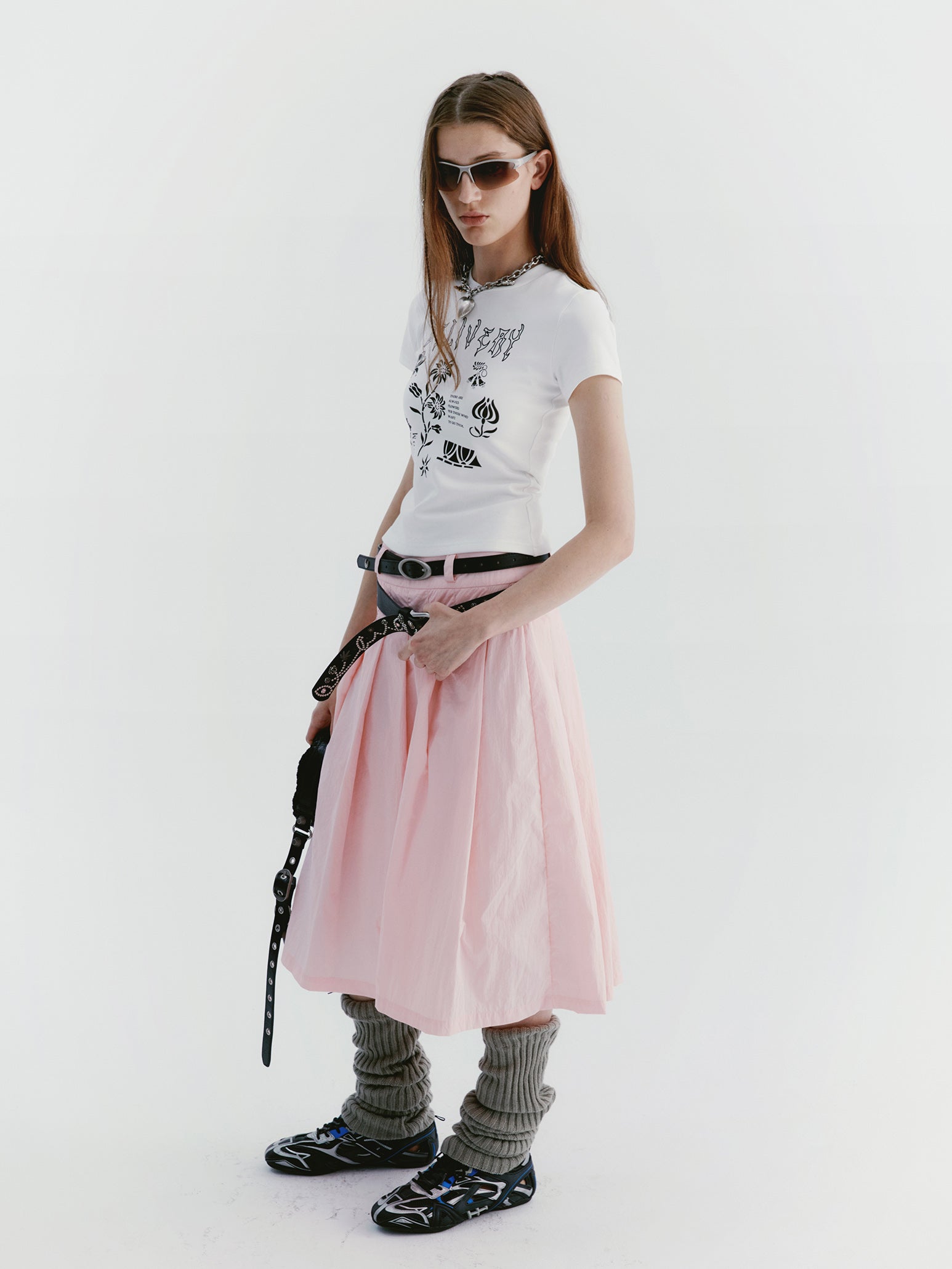Plis évasé naturel simple skirt long