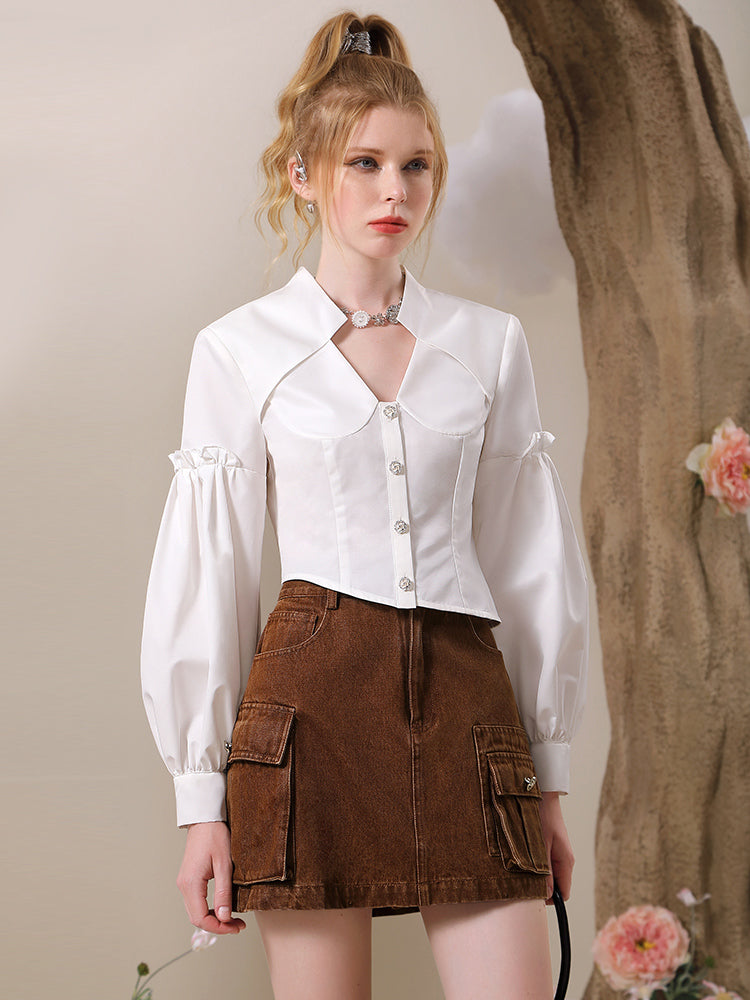 비대칭 니치 프릴 독특한 블라우스