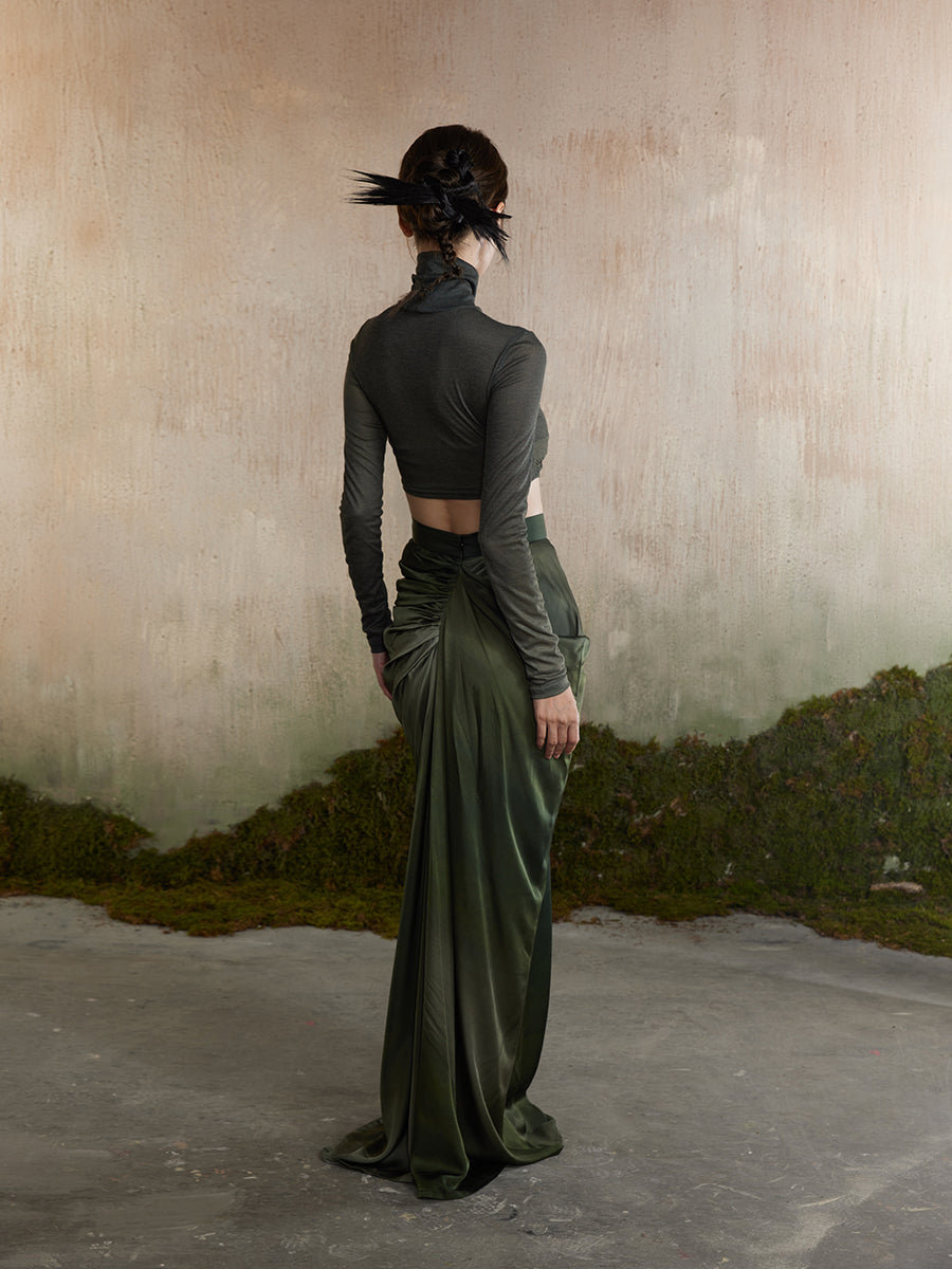 Drape Elegant Smooth Plain Long-Skirt