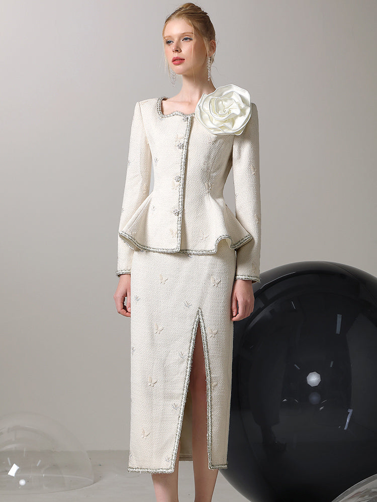 Elegantes Schätzchen Bijou Blumenmotifanzug Jacke Langstreicher