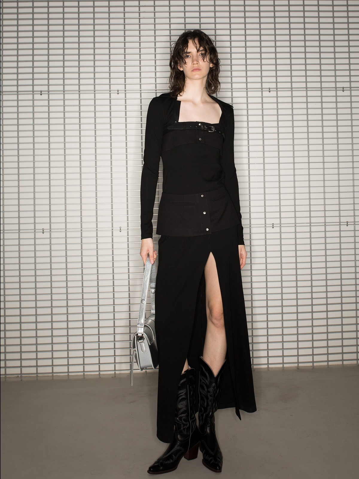 Slit Sexy Square-Neck Cool Knit One-Piece