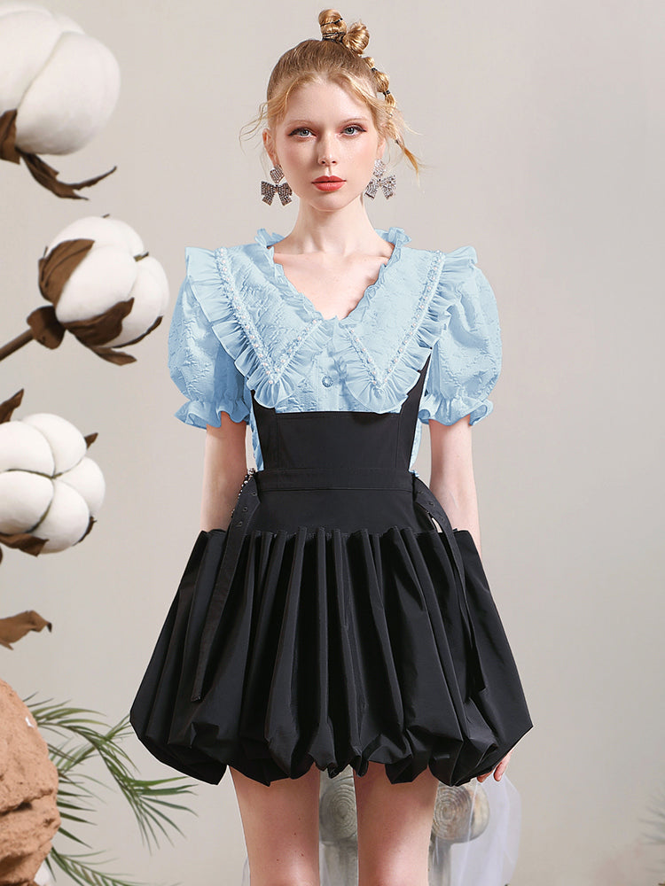 Puff-Ärmelns-Big-Collar-Frill-Bluse