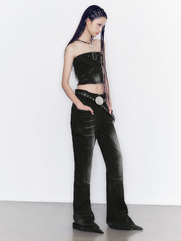 Denim Faded Cut-Off Causal Bare-Top