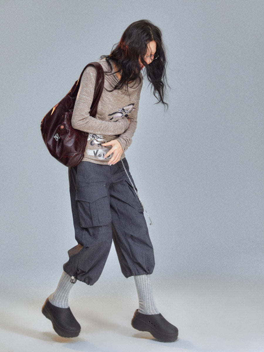 Casual Cropped Side-Pocket Sporty Cargo-Pant