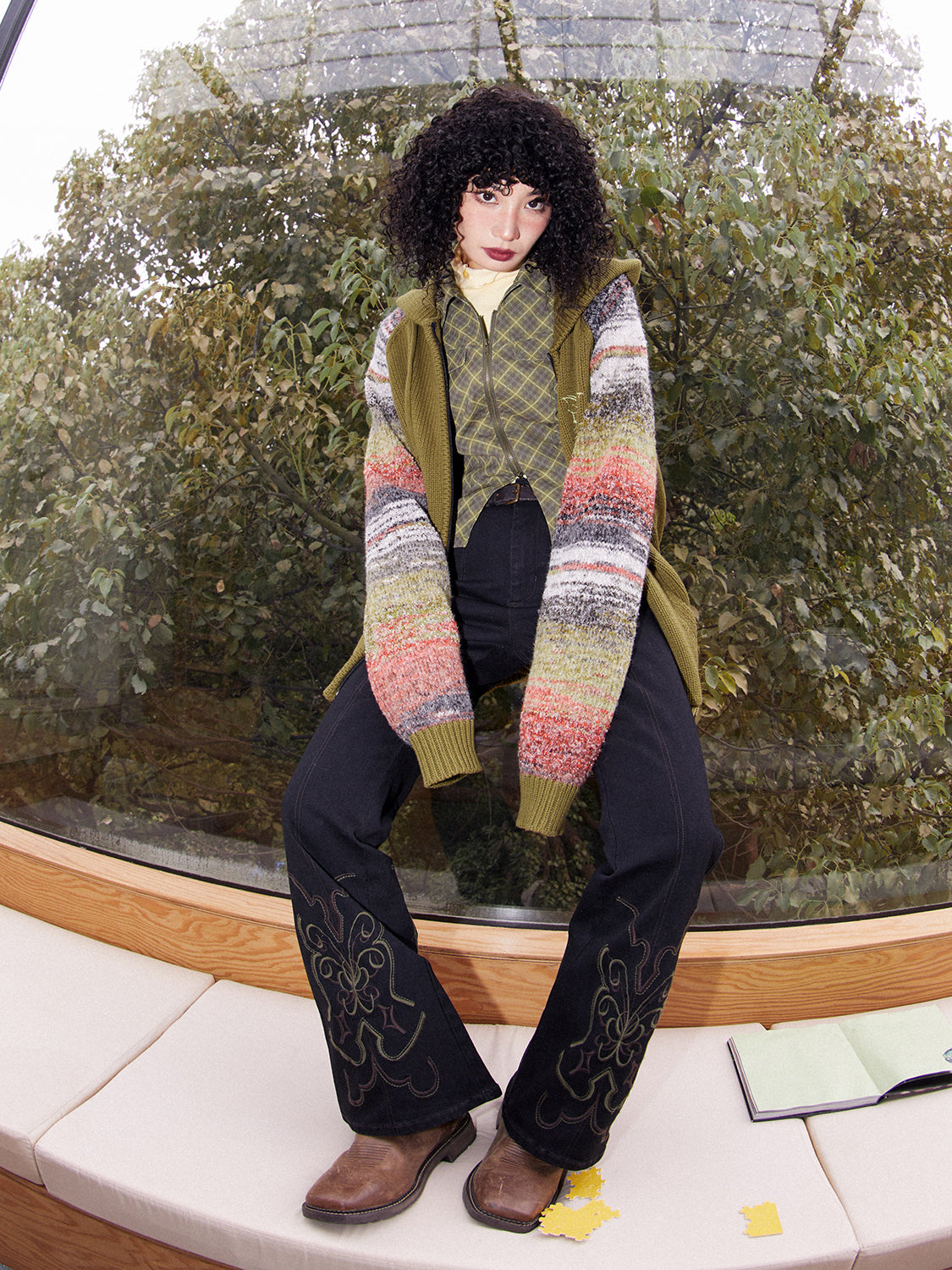 Stickerei Denim Casual Retro Flare-Hose