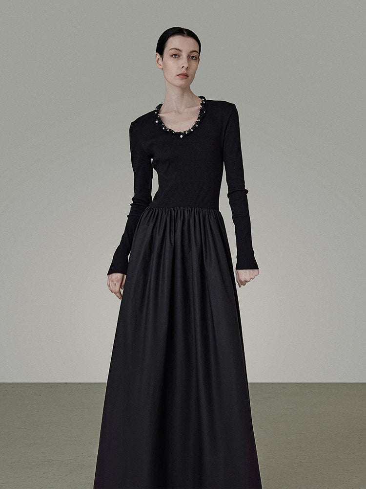 Bijou Classy Chic Round-Neck Elegant Flare One-Piece