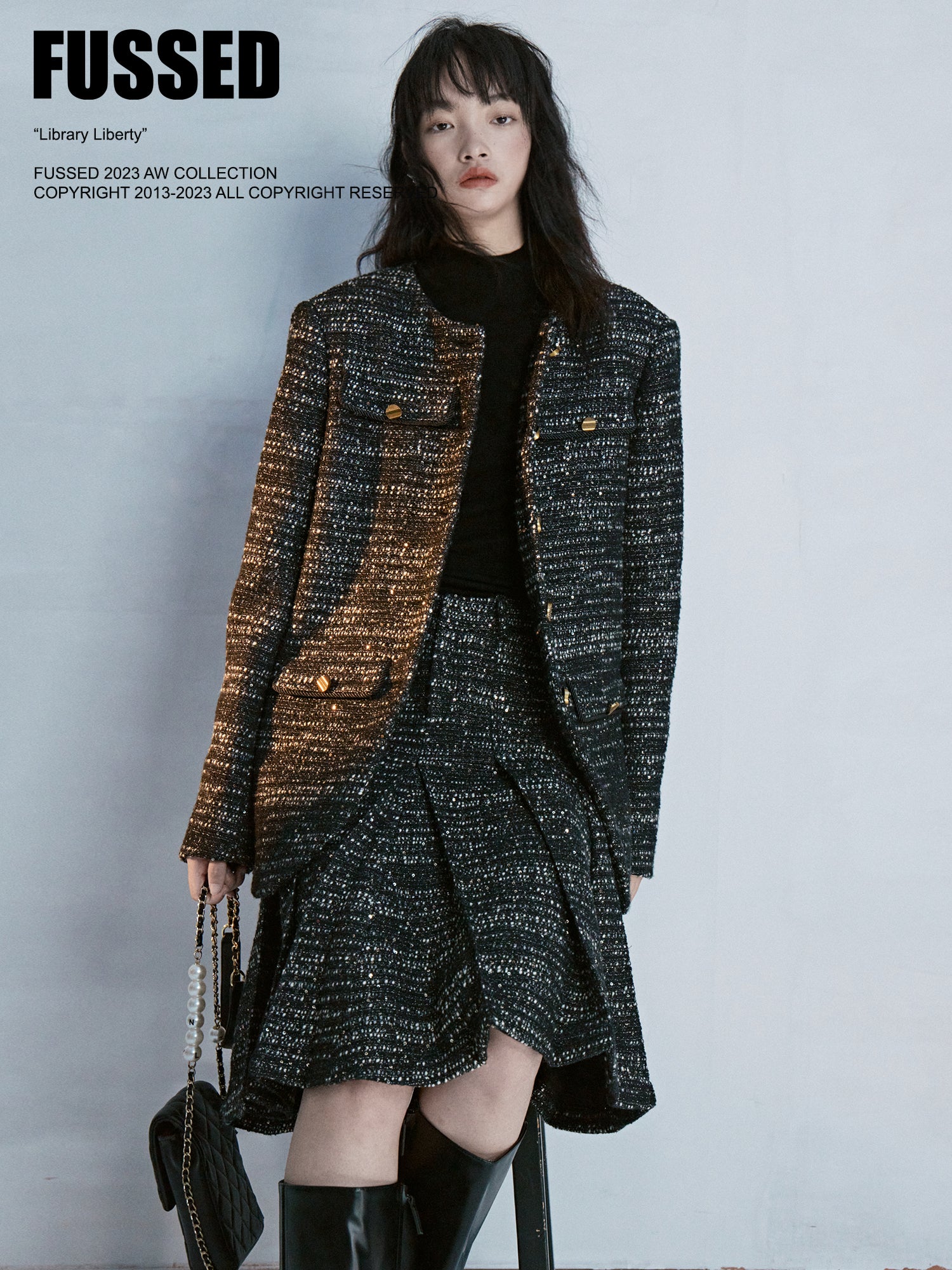 Tweed No-Collar Formal Oversize Jacket