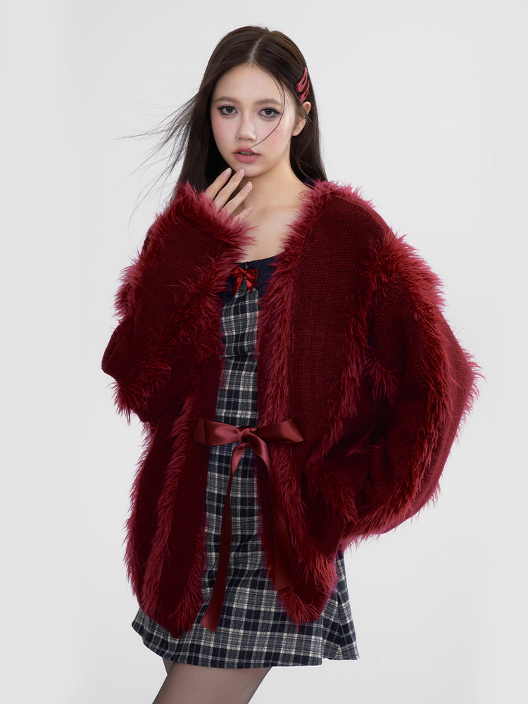 Pelzband übergroße flauschig süße Strickjacke