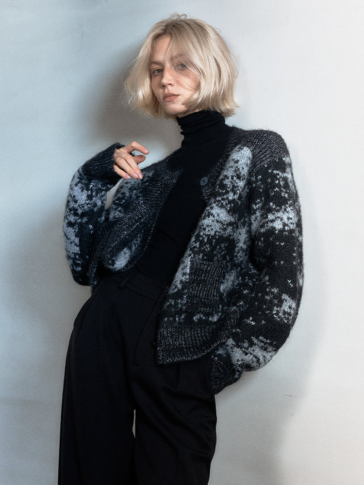 Retro Bi-Color Oversize Strick Cardigan