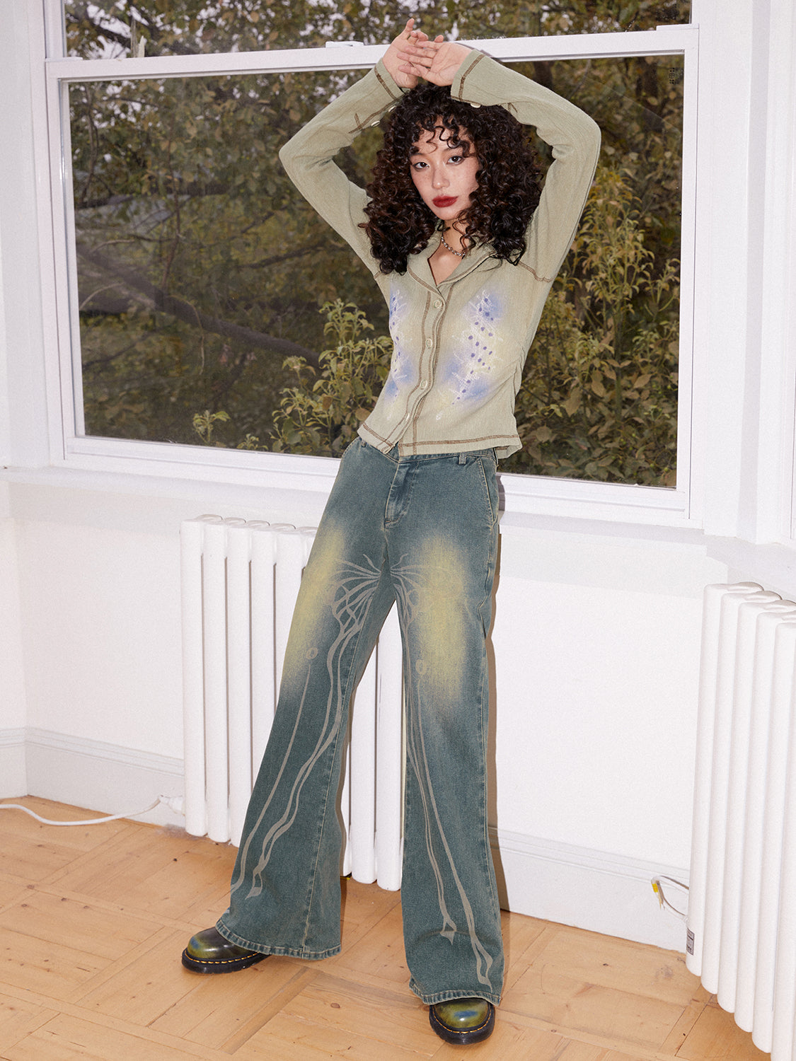 Retro Knit Thin Slim Button Tops