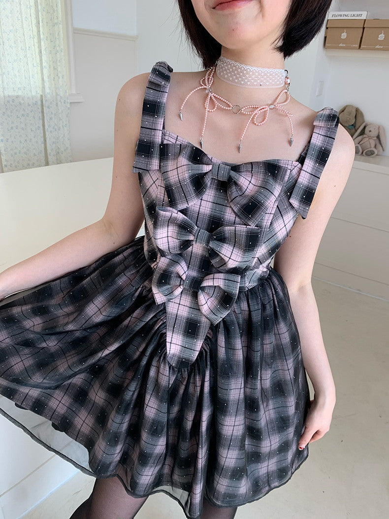 Ribbon Gilry Ciffon No-Sleeve Short One-Piece