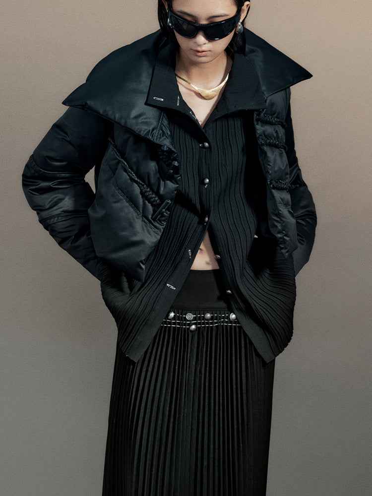 짧은 면화 니치 버튼 평원 다운 재킷