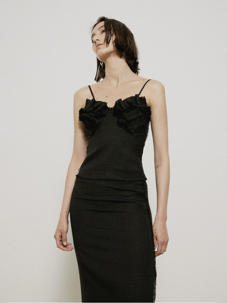 Plain Asymmetry Slit Long-Skirt