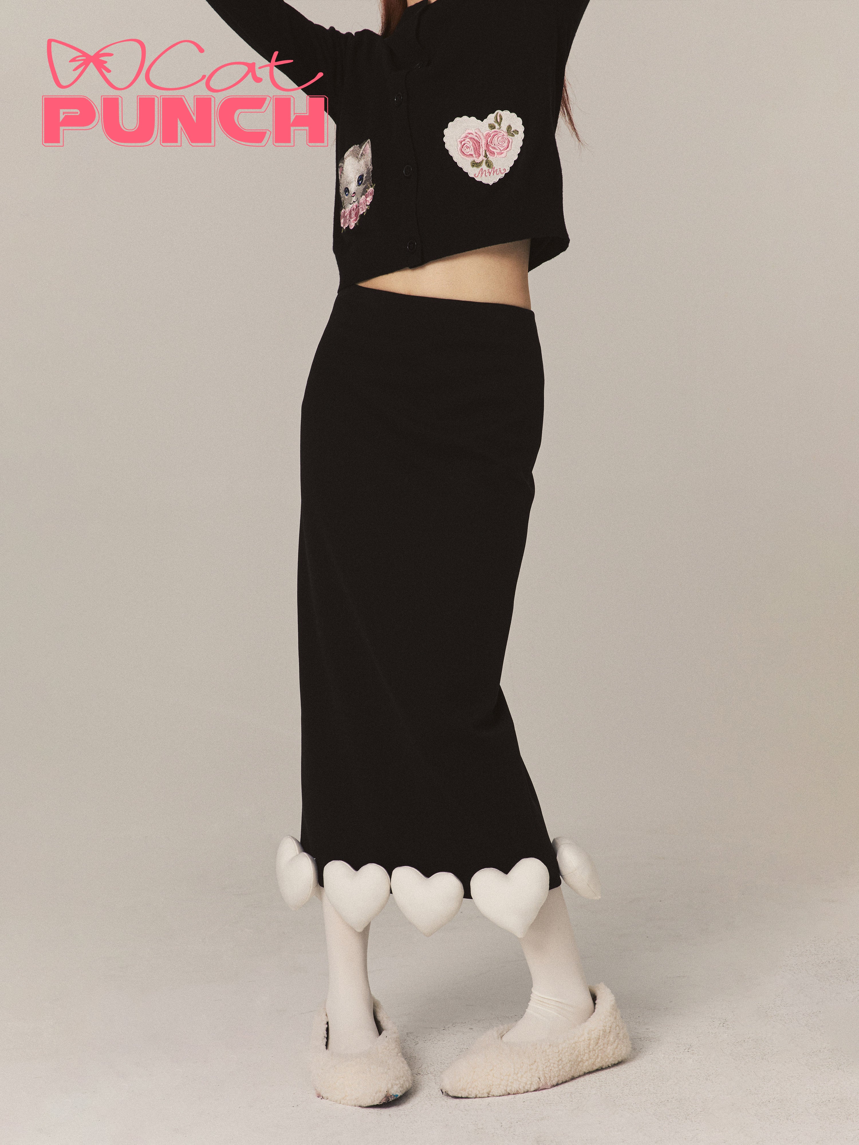 Chic 3D Heart Nichi Pencil Wool Long-Skirt