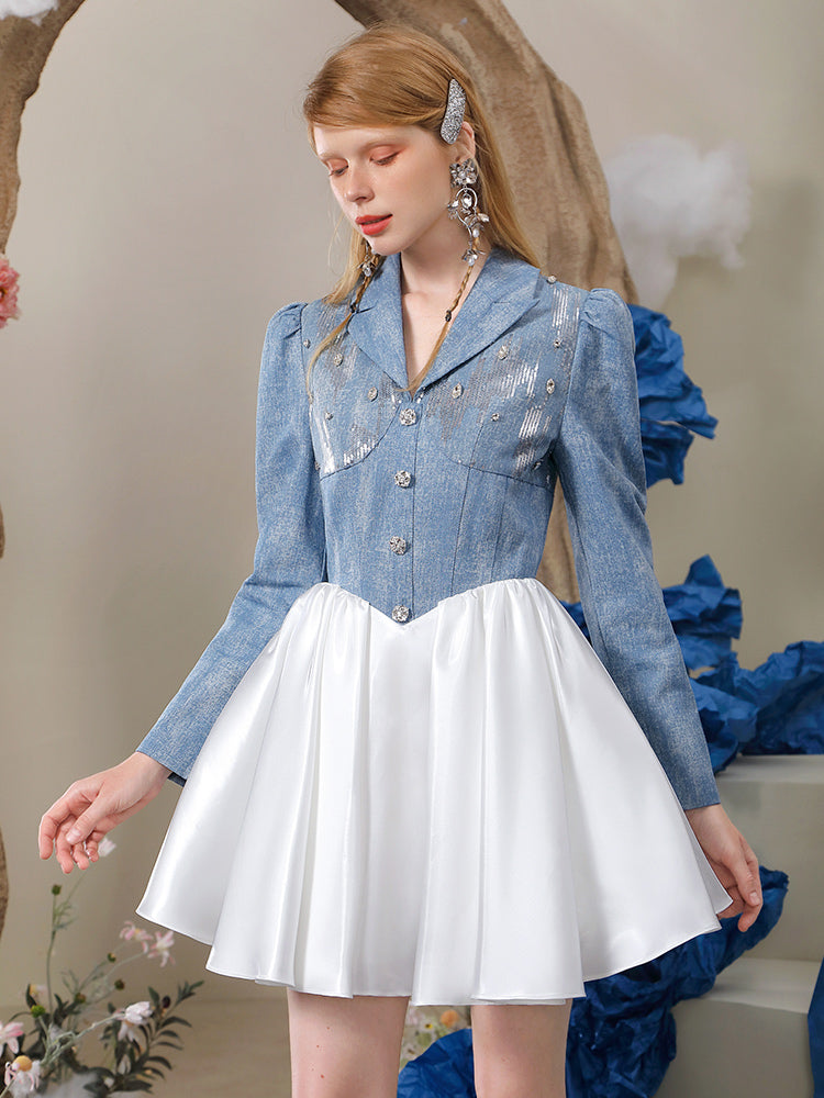Denim Mix Fluffily Nichi Chic One-Piece