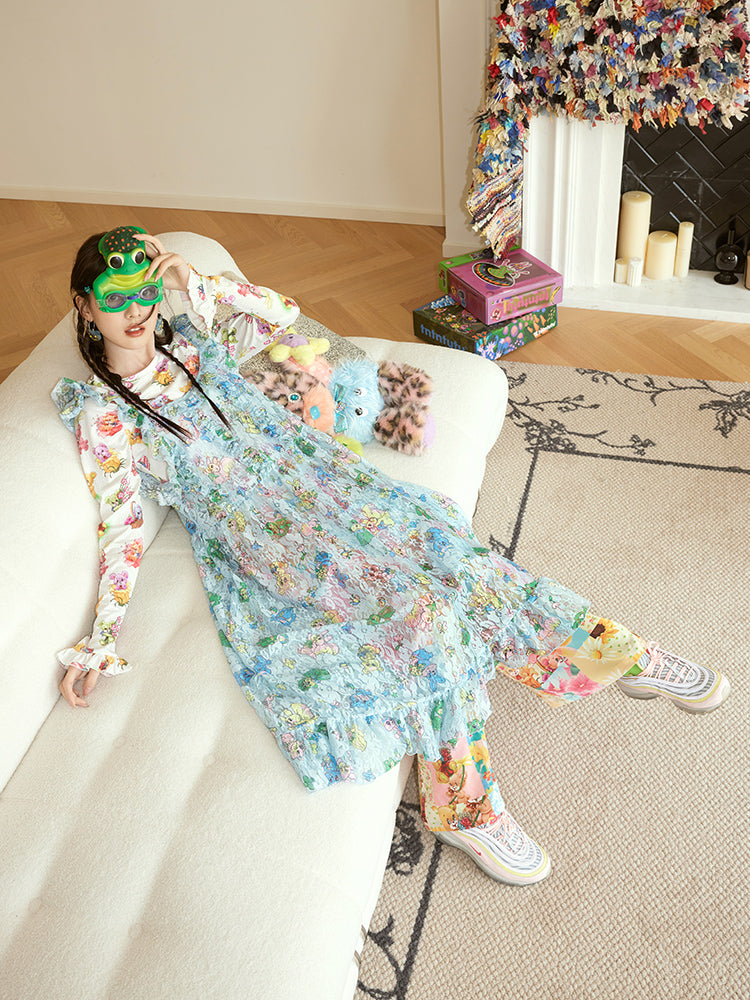 Patchwork Flower Colorful Bear Flower Checked Fancy Pants