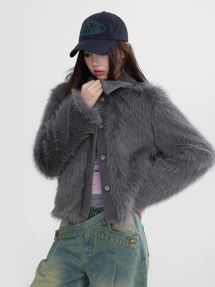Fluffily High-End Retro Warm Plaiin Fur-Jacket