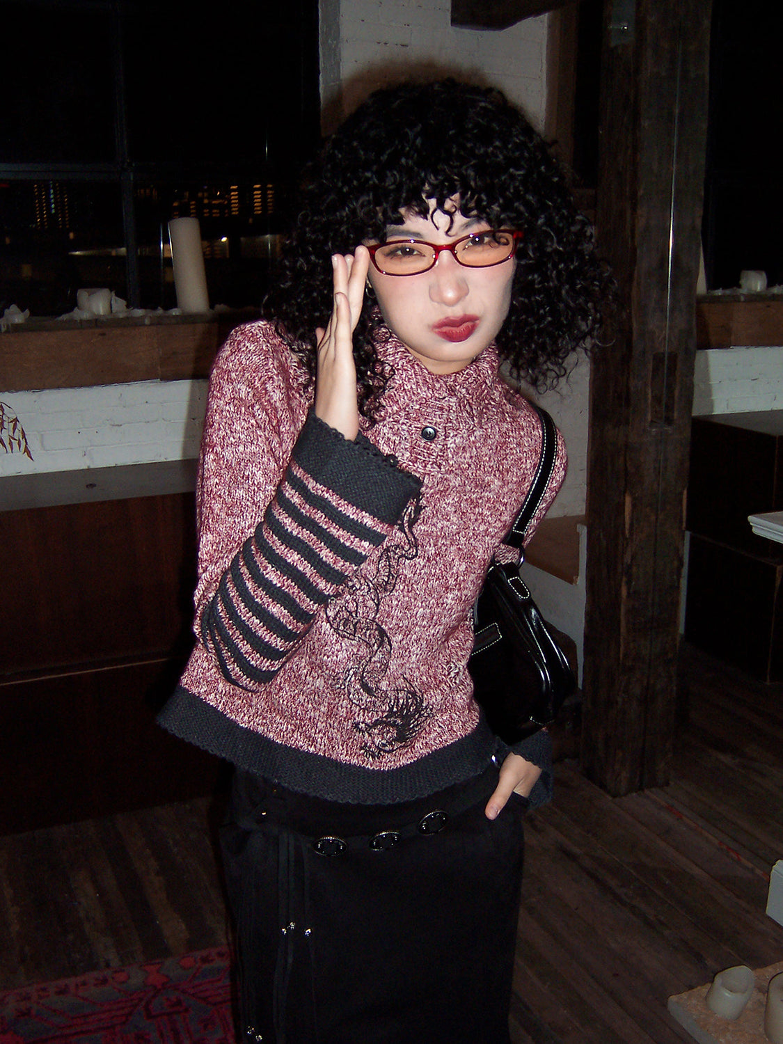 Embroidery High-Neck Border Retro Casual Knit