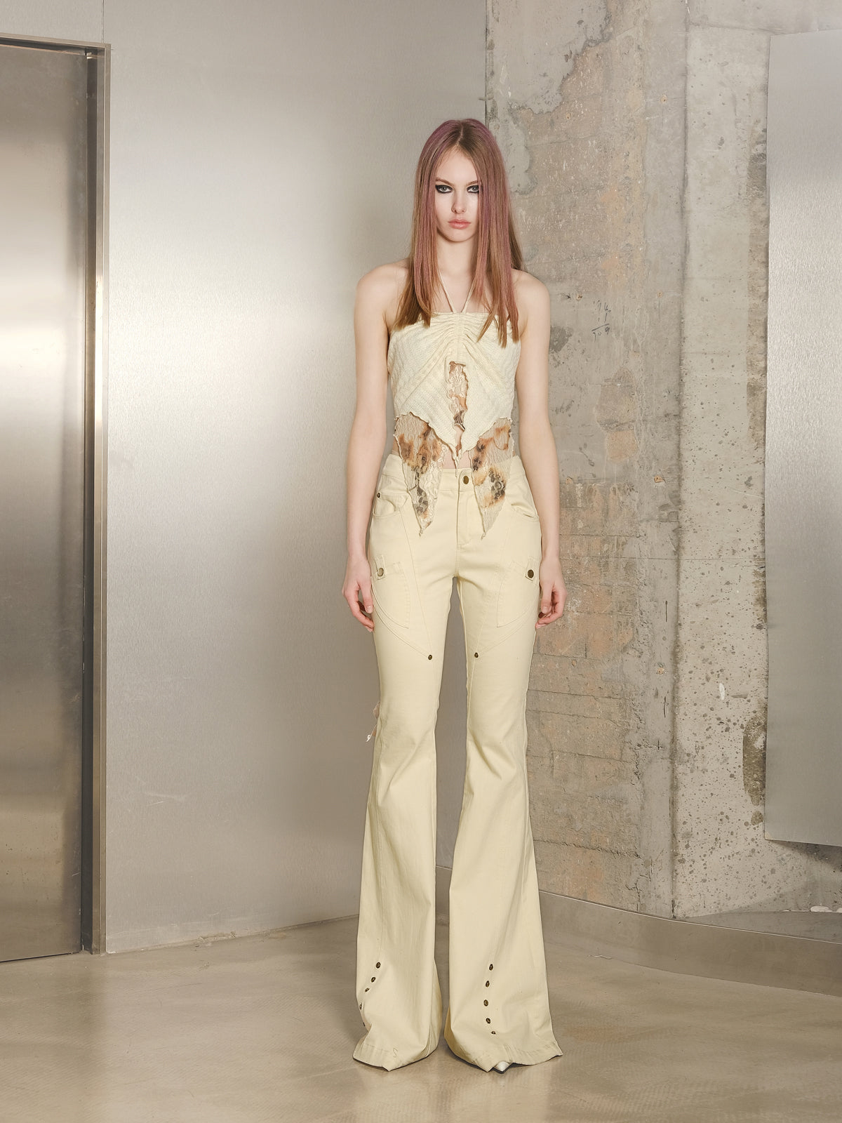 리벳 니치 캐주얼 플레어 바지