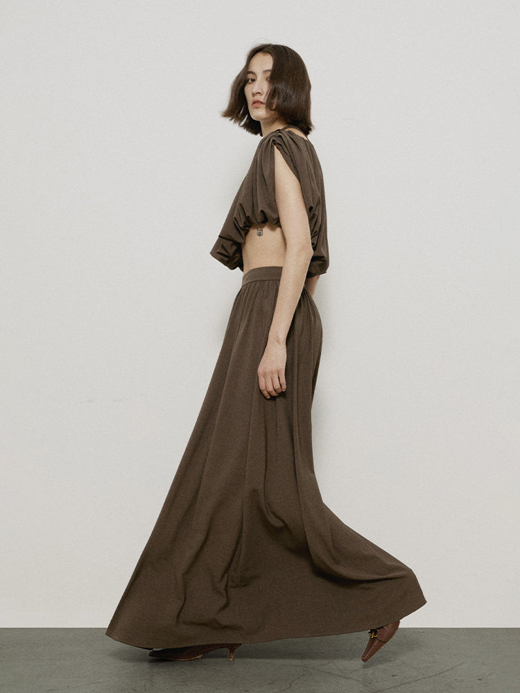 Balloon Nichi asymmetry Fluffily Blouse & Long-Skirt