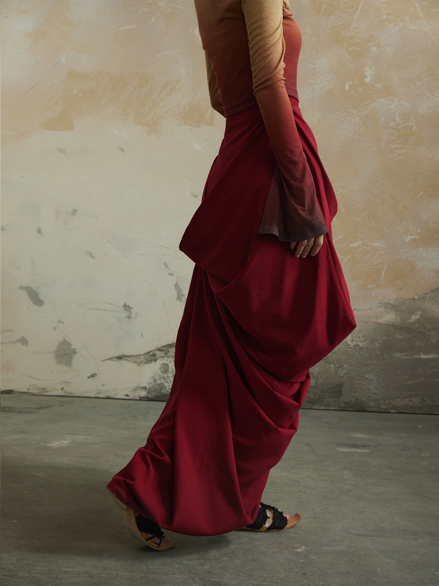 Plain Asymmetry Drape Feminine Elegant Long-Skirt