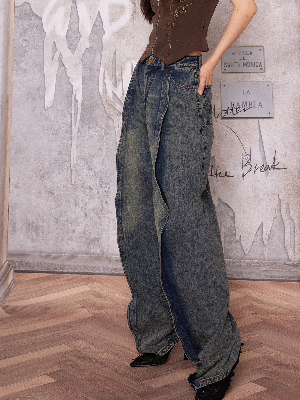 Deneim Wave Nichi Loose Handsome Wide-Pants