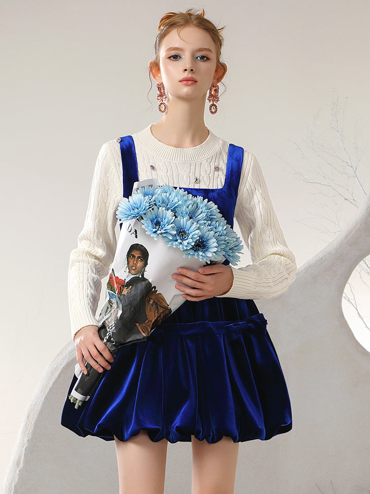 Velvet High-End A-Line Fluffily Glossy One-Piece