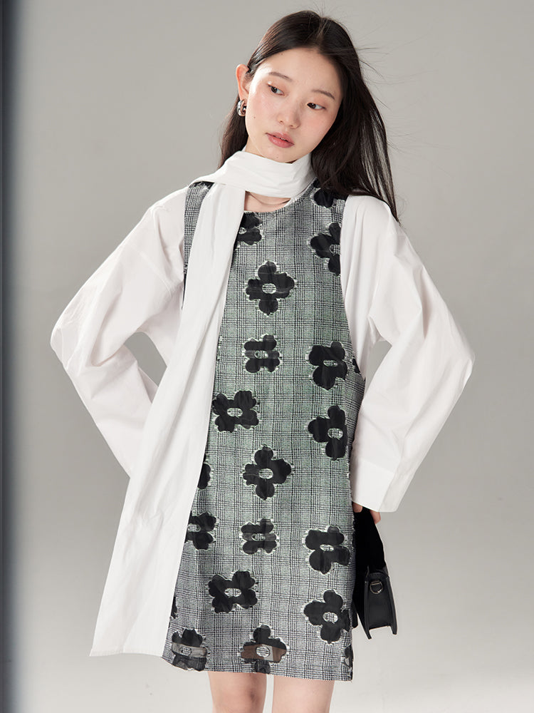 Checked Girly Rack No-Ärmer Blumenmonoton ein Stückschichtiger