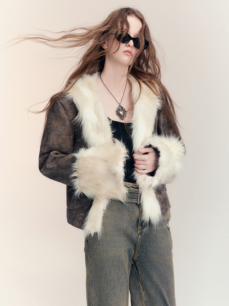 Fue & Leather Luxury 고급 레트로 캐주얼 재킷
