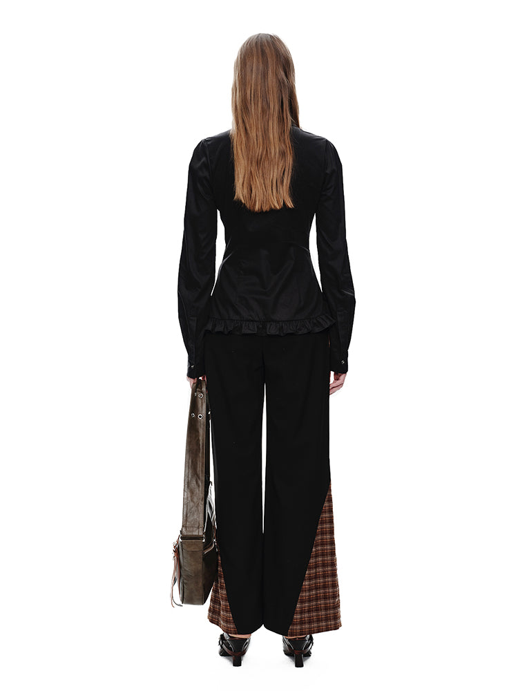 Mix Checked Casual Retro Straight Flare-Pants