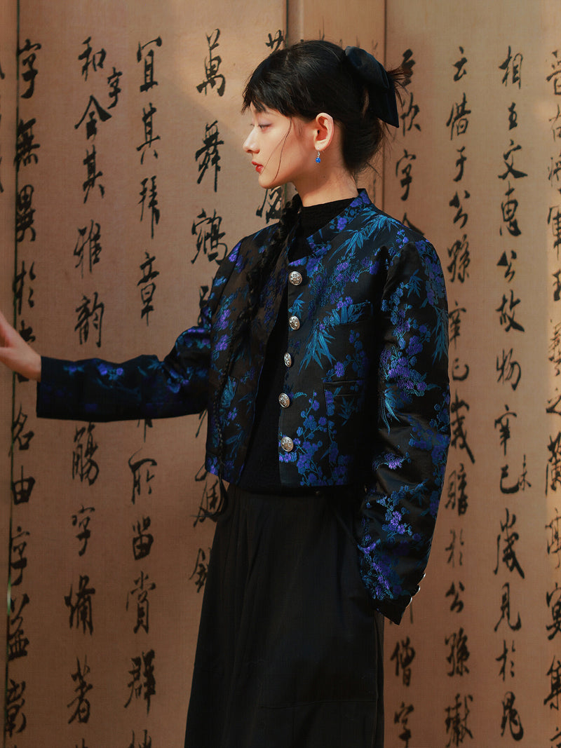 Embroidery Retro Flower Glossy Chic Jacket