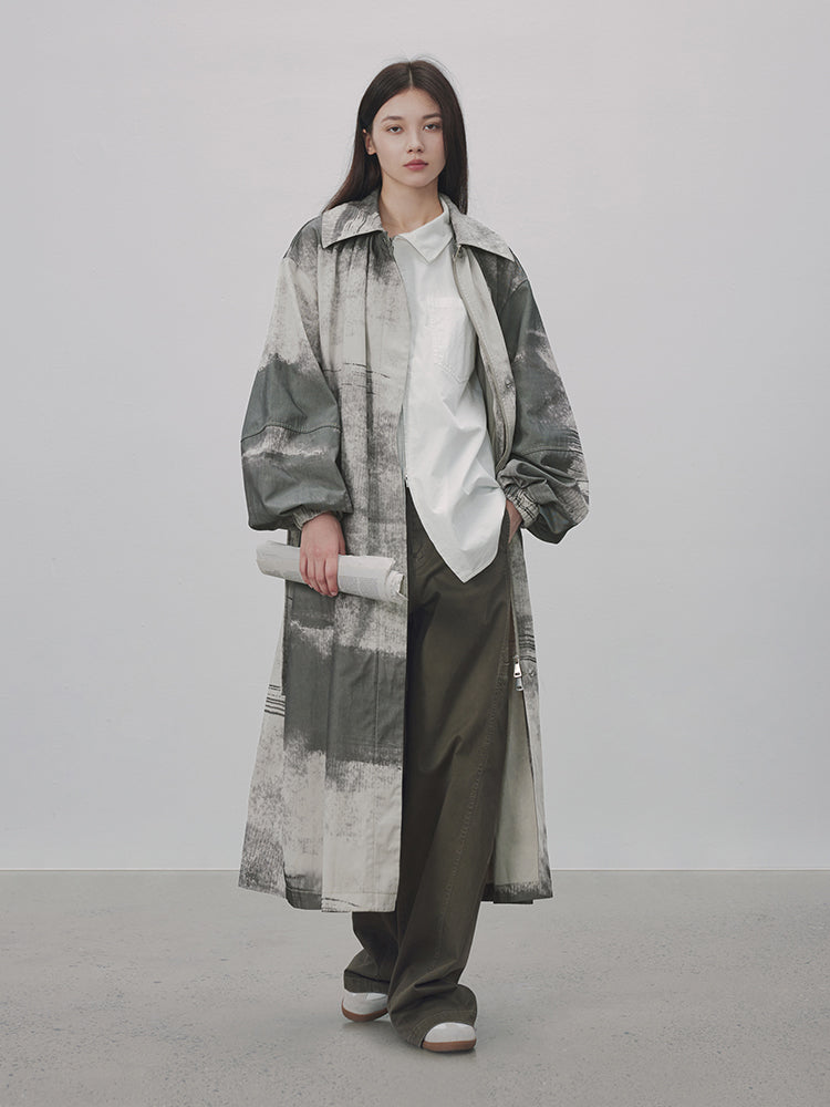 페인트 스프레이 오버사이즈 니치 롱 셔츠