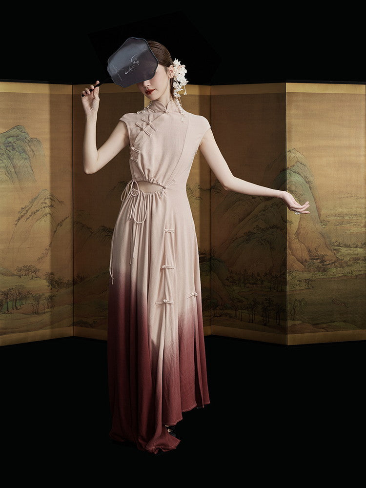 China Drawstring Cut Sexy Gradation Long Dress