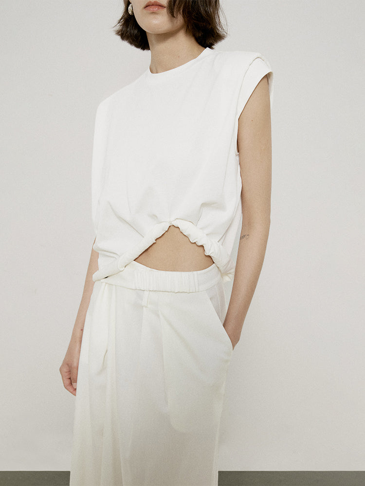 Roll-up ärmellose natürliche Chic Tops