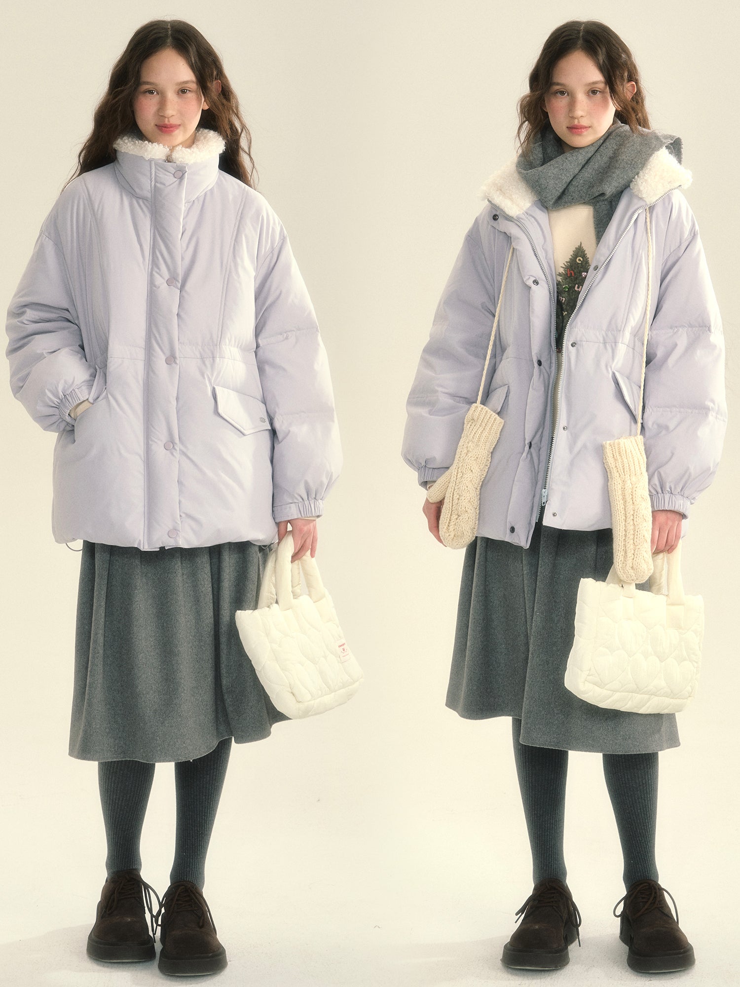 스탠드 콜라 퀼팅면 보아 두꺼운 지구 색상 다운 재킷