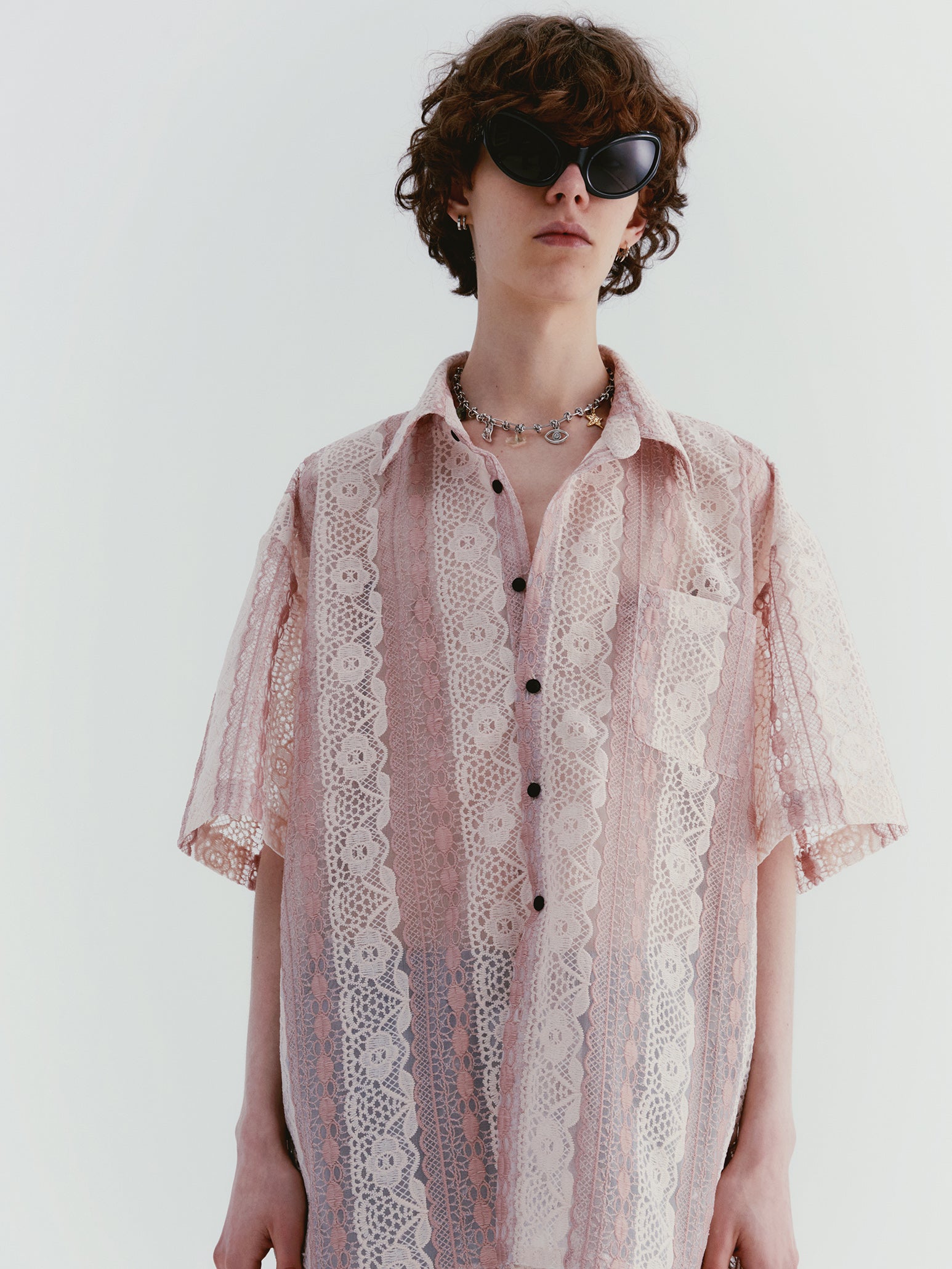 Flower Lace Oversize Sheer Shirt