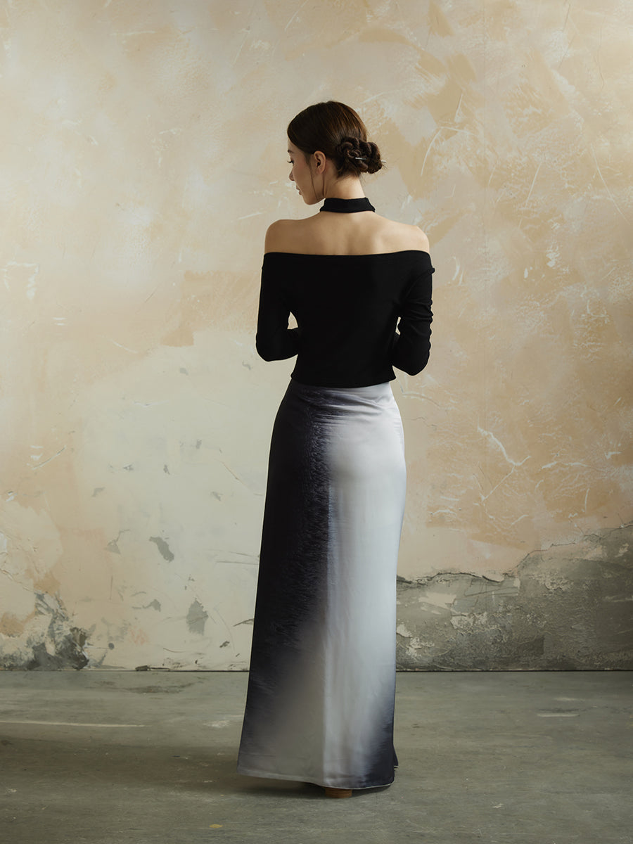 Gradation Speckled Elegant Wrap Nichi Long-Skirt