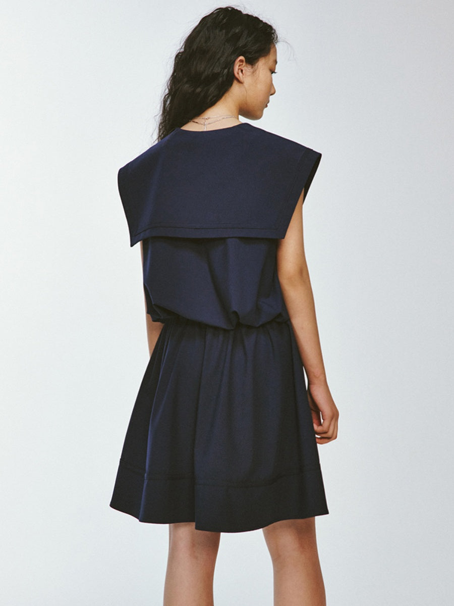 Sailor-Collar Big-Collar V-Neck Loose No-Sleeve Short Chic One-Piece