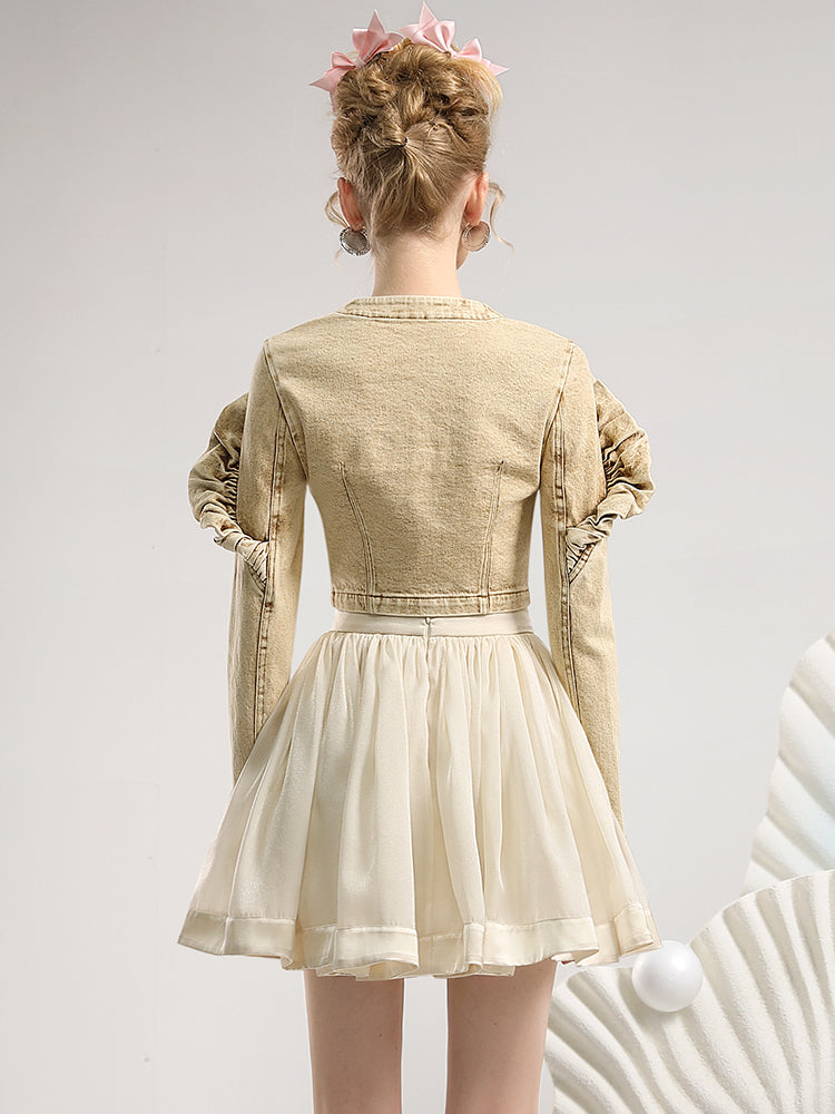 Denim Frill Retrio Short Set-Up Tops&Tulle-Skirt