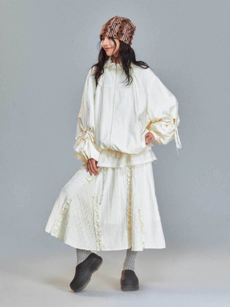 Frill de dentelle européenne fusée plissée douce skirt long