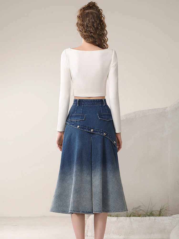 Set-Up rose Cut Nichi Gradation Denim Casual Cutsew&Long-Skirt
