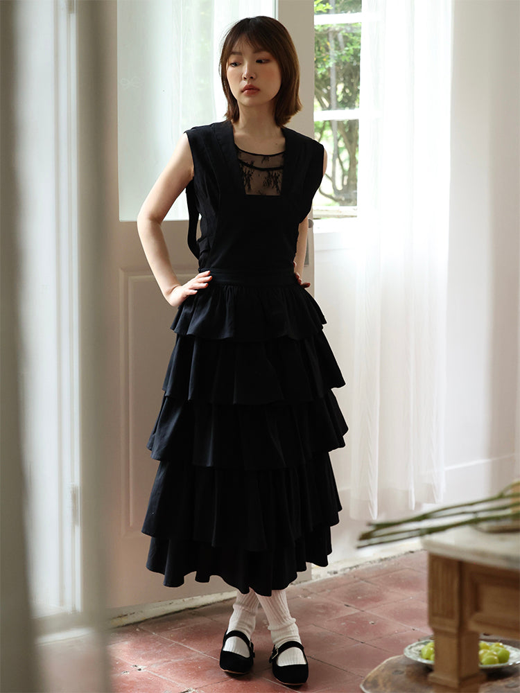 Long Tiered A-line Natural Layered One-piece