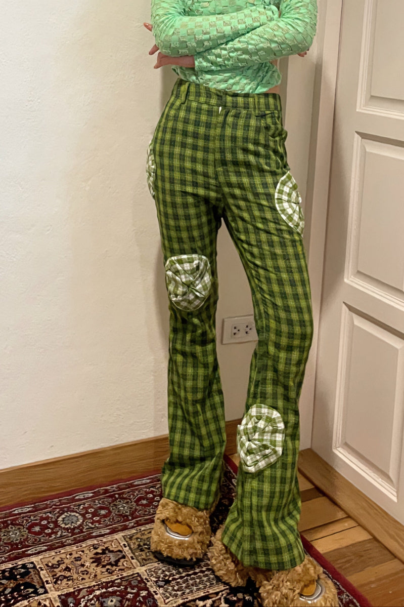 Rose Flower Checked Girly Nichi Pants