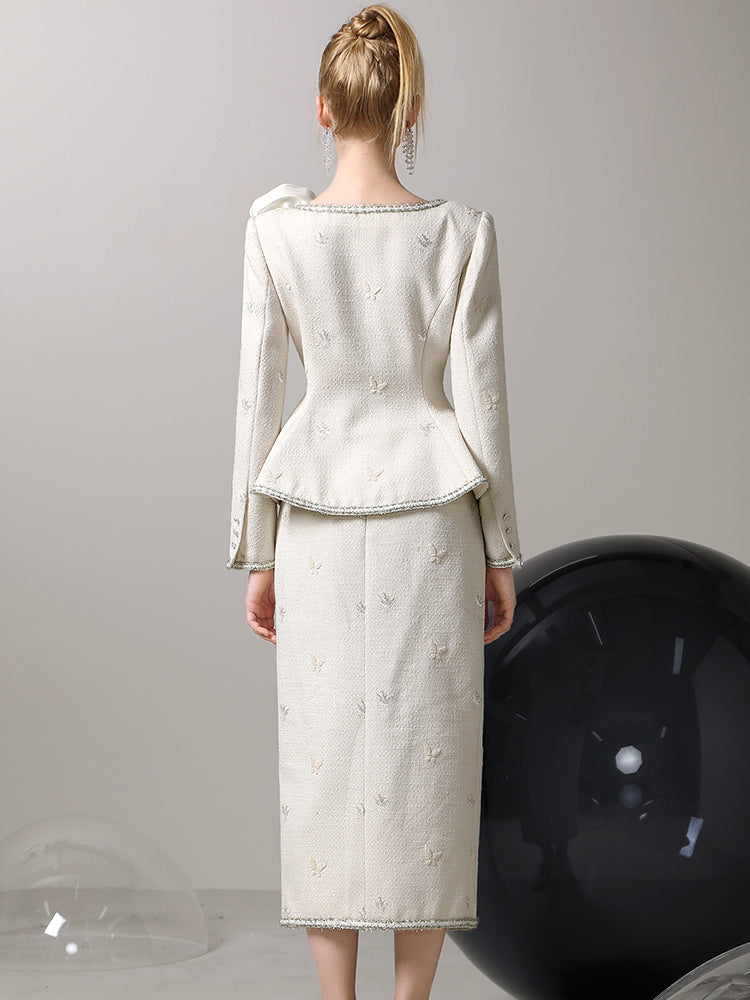 Elegantes Schätzchen Bijou Blumenmotifanzug Jacke Langstreicher