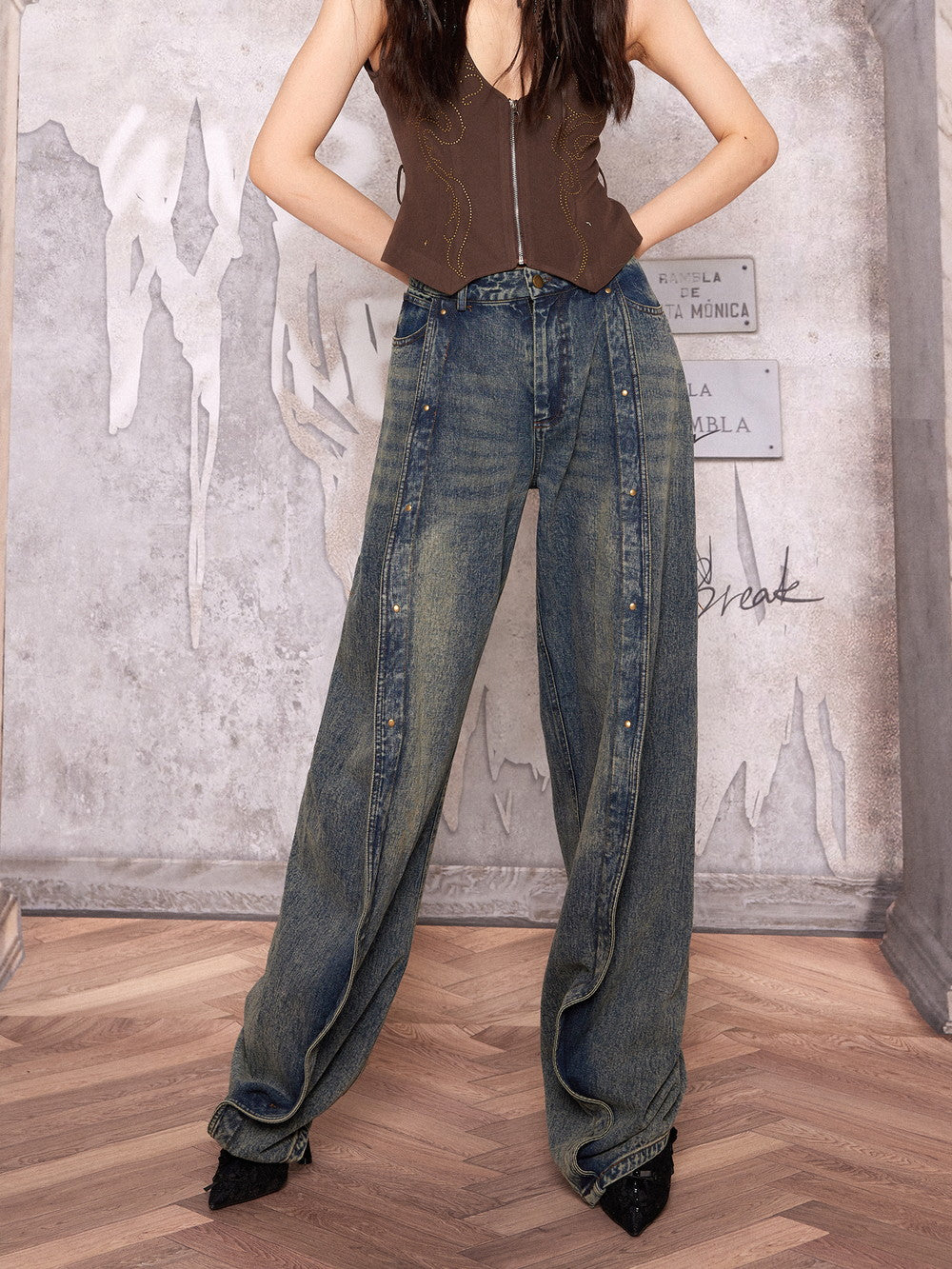 Deneim Wave Nichi Loose Handsome Wide-Pants