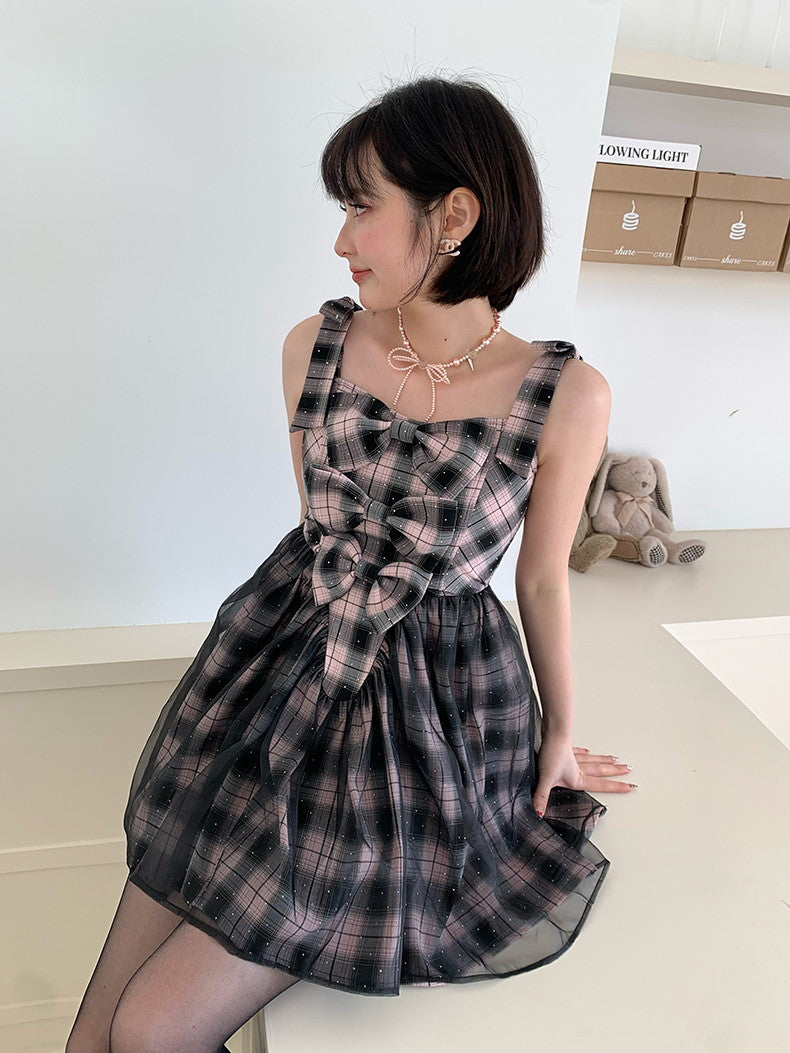 Ribbon Gilry Ciffon No-Sleeve Short One-Piece