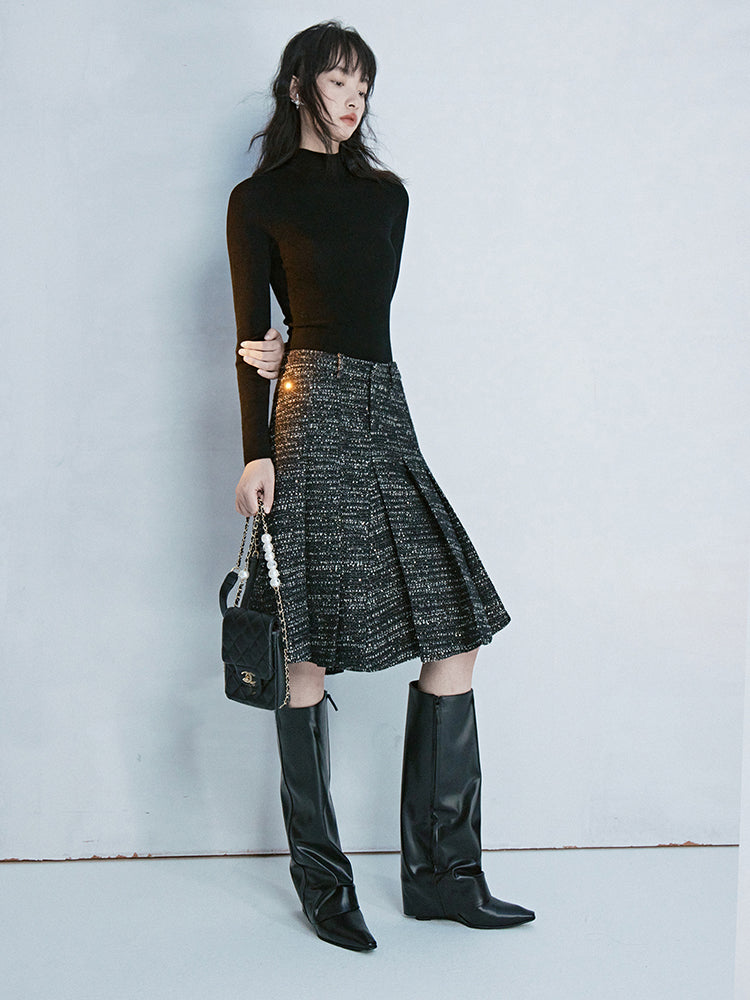 Tweed Box-Pleats Formal Skirt