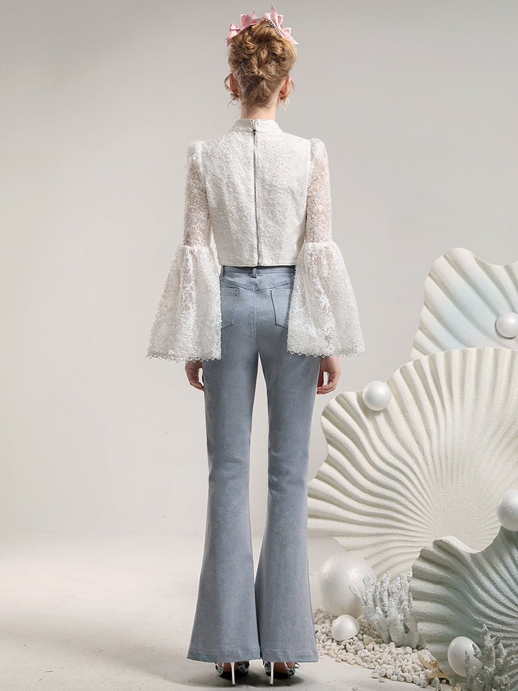 Flare Lace Feminine High-T-Tenim-Pants mit hohen Ten