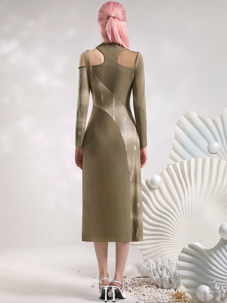 Nichi Open-Shoulder Asymmetry Long Tight One-Piece
