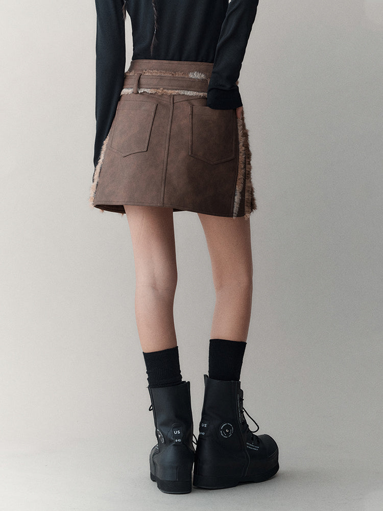 Leather&Fur Short Nichi Trapezoid Mini-Skirt